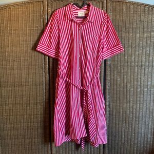 Maeve by Anthropologie vertical striped red dress with waist tie size L